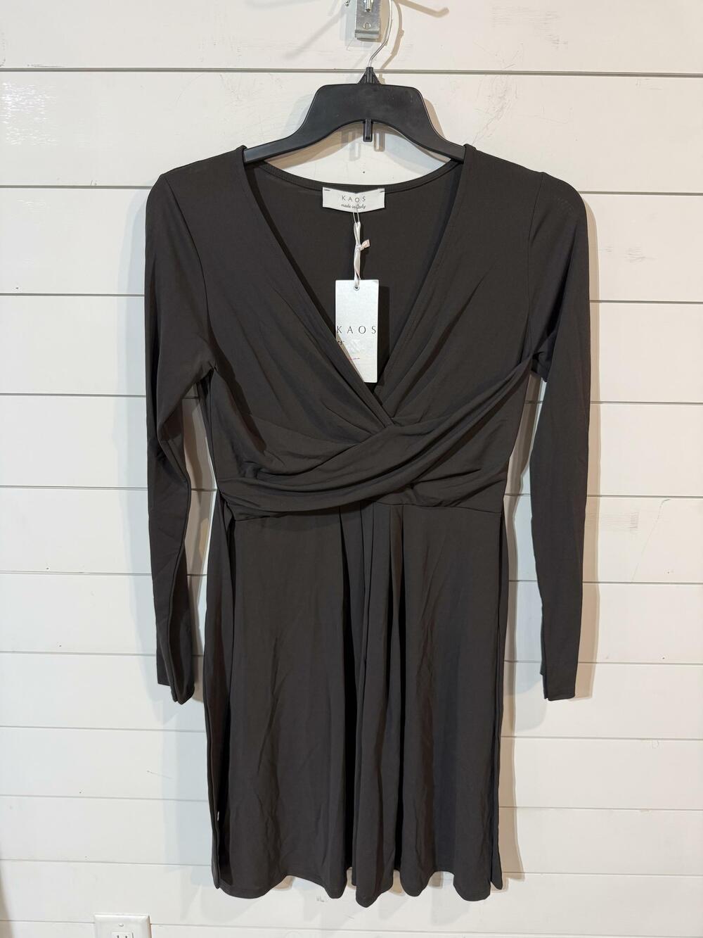 KAOS Italian Made Brown Draped Long Sleeve Wrap Belted Dress M NWT